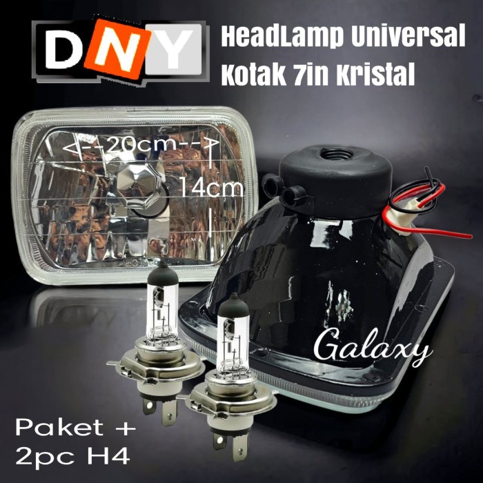 Head Lamp Lampu Utama Type Kotak Kristal 7inch Plus 2pc Bohlam H4