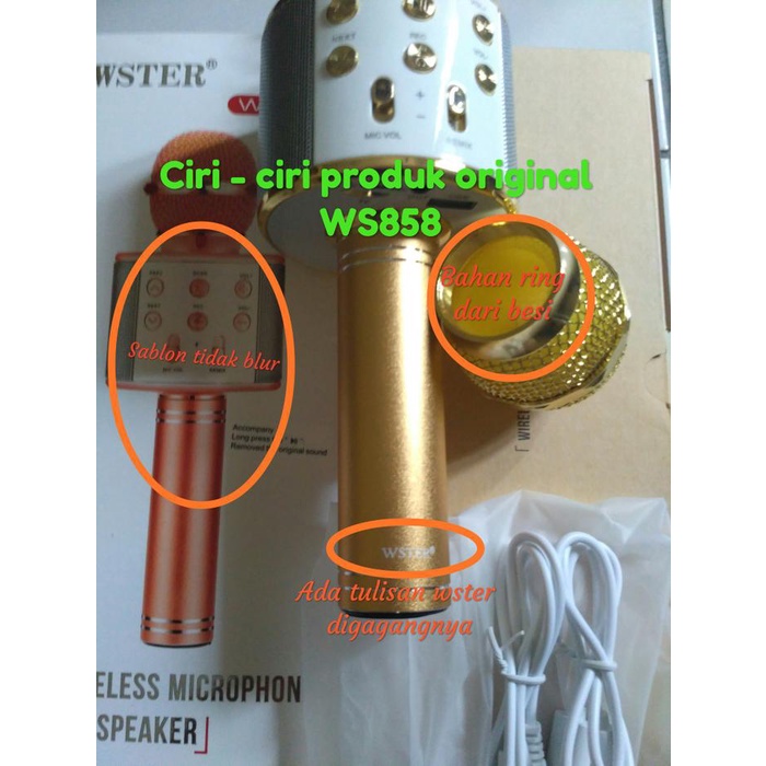 Mic Microphone Bluetooth Wireless Karaoke WS858 Original