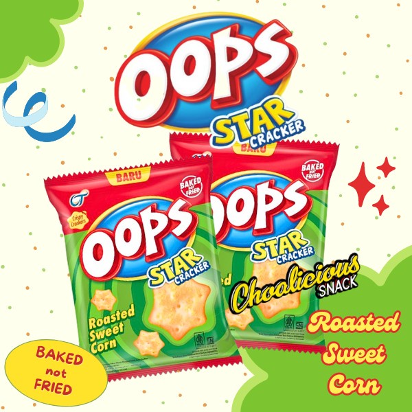 

BIG SALE OOPS Star Cracker Roasted Sweet Corn Biskuit Cracker Makanan Ringan Sncak @40 gram EJ636