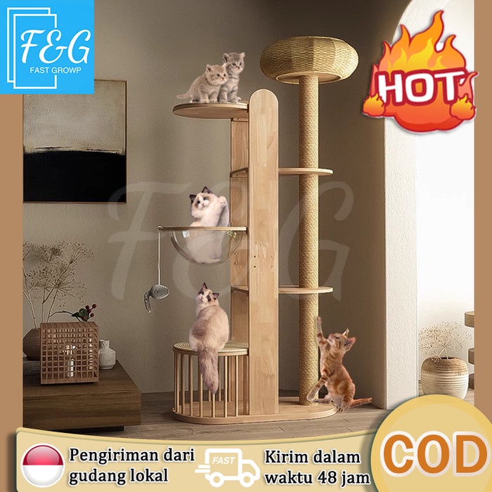 F&G Kayu Solid Mewah Kucing Perayap Sarang Kucing Pohon Kucing Kapsul Ruang Platform Kucing Besar