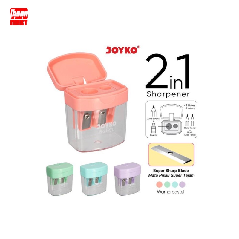 

Rautan Serutan Sharpener Joyko B-24PTL 2 In 1 Pastel Color