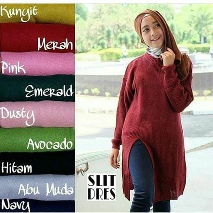 Kahfi Hr Sweater Tunik Slit Rajut Belah Pinggir Samping