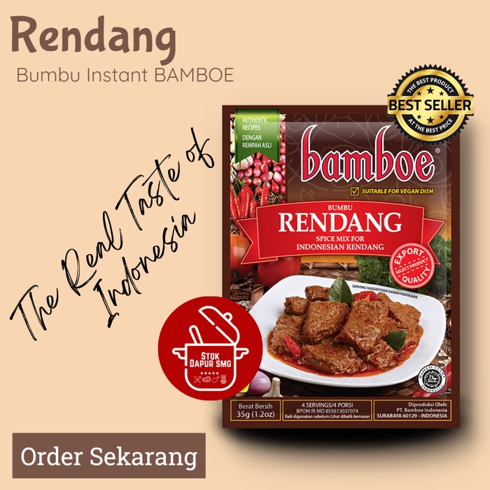 

VH308 Bumbu Masak Instan BAMBOE Indonesia Export Quality RENDANG 35gr DISKON