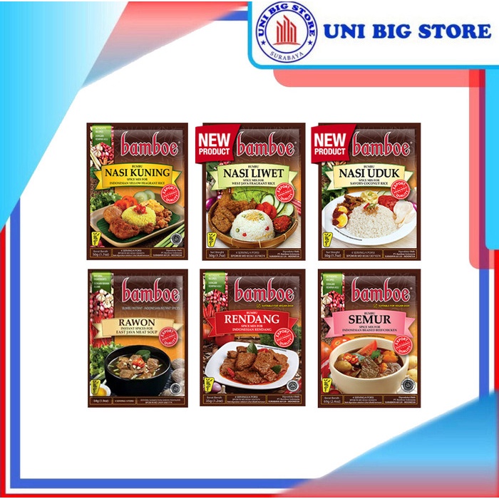 

PR314 Bamboe EXPORT Bumbu Instan Nasi Kuning Liwet Uduk Rawon Rendang Semur PROMO