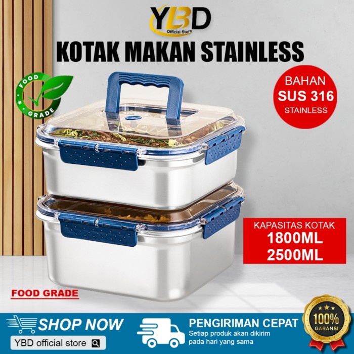 PREMIUM Kotak makan stainless steel anti tumpah / Sus 316 kotak makan stainless / Lunch box 1800ml &