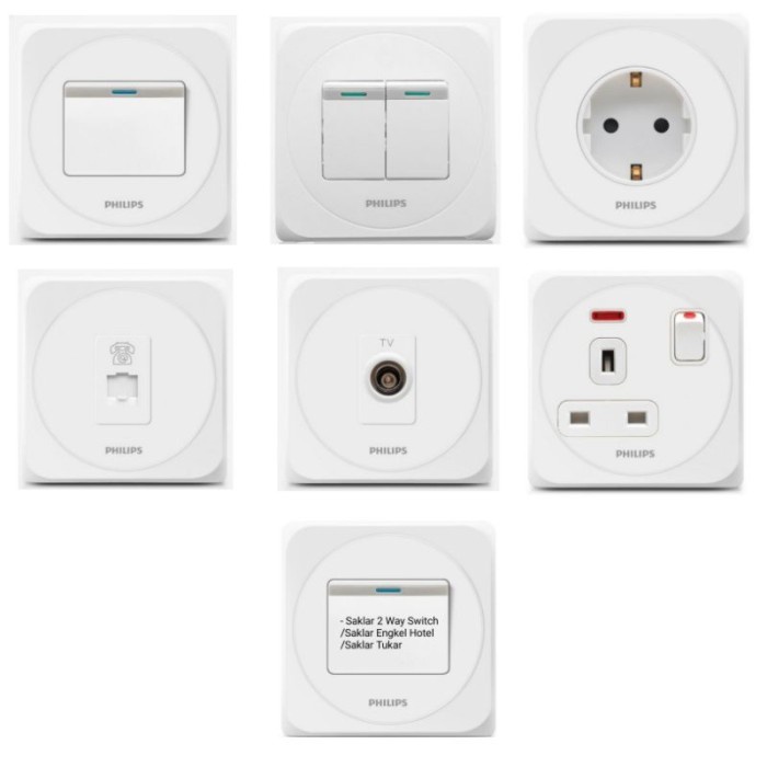 PREMIUM Saklar Philips Simply 1 2 Gang Stop Kontak, Sok Telp Sok Antene TV AC