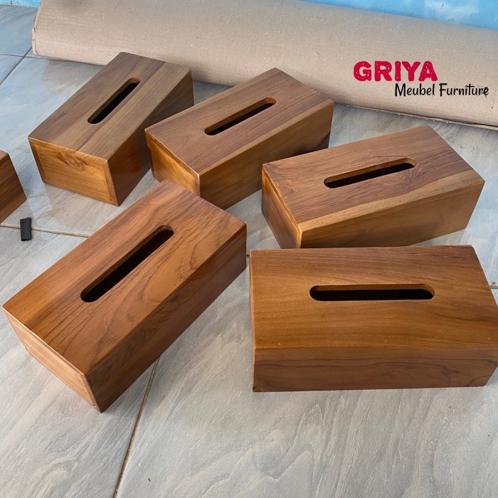 PREMIUM tempat tisu kayu jati - kotak tisu jati - tempat tisu estetik