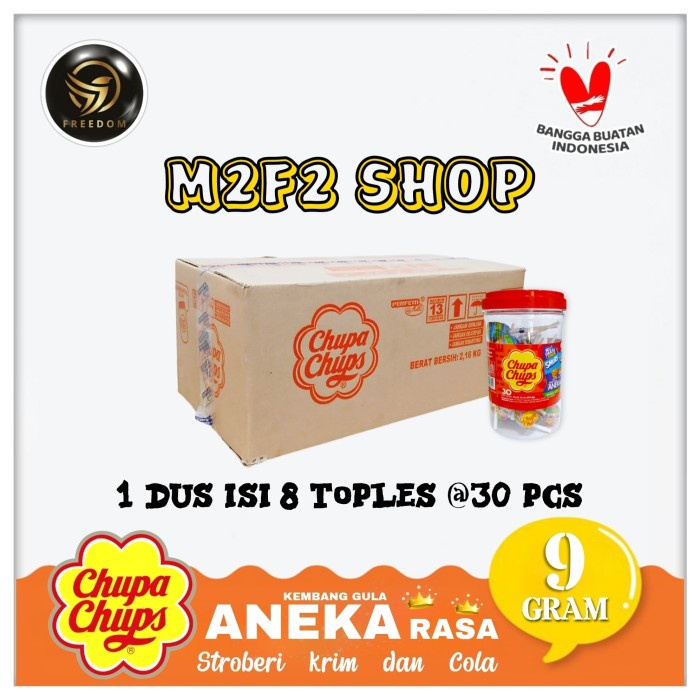 

Chupa Chups Permen Lollipops Jar Toples isi 30 - 9 gr (Harga Karton)