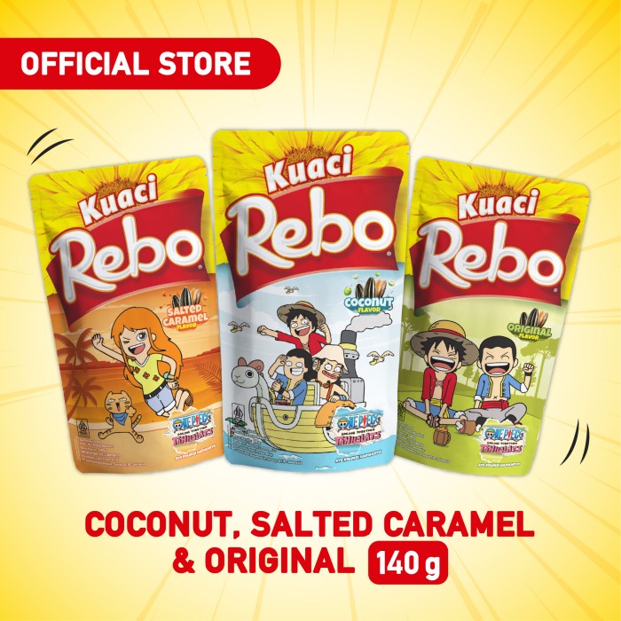 

Rebo Kuaci Bundling 3 PCS 140 Gram - Rasa Coconut, Caramel & Original