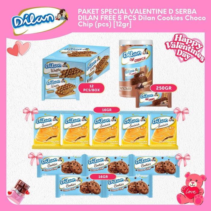 

PAKET SPECIAL VALENTINE D SERBA DILAN FREE 5 PCS Dilan Cookies Choco Chip (pcs) [12gr]