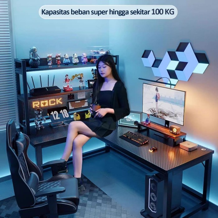 Meja Gaming Serat Carbon / Meja Gaming Type L / Meja Komputer Aesthetic / Meja Kerja Model L