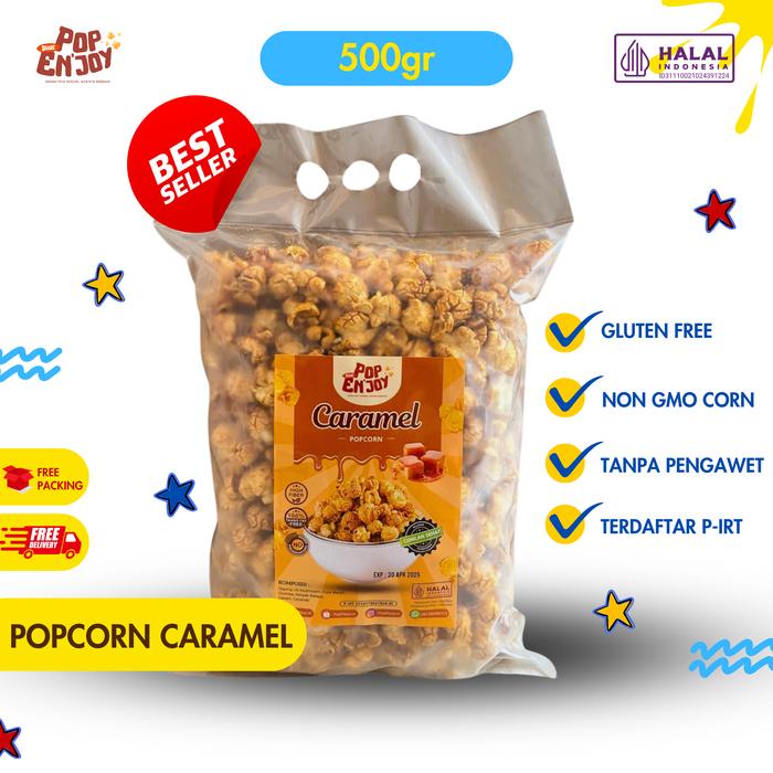 

[Baru] Popcorn Caramel 500Gr - Popenjoy / Makanan Manis Crispy Camilan Popkron Snack Jagung Cemilan