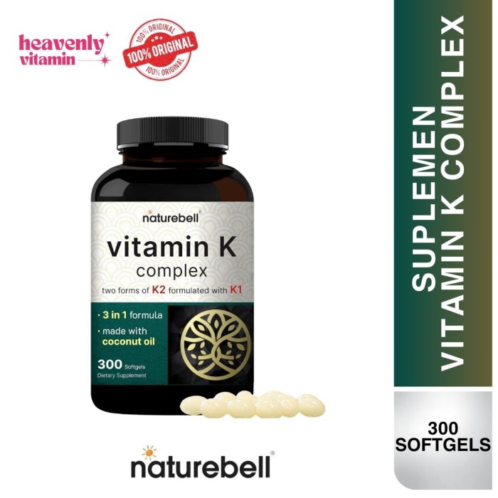 Naturebell Vitamin K Complex K1+K2 (Mk-7 & Mk-4) 2,600Mcg-300 Softgels