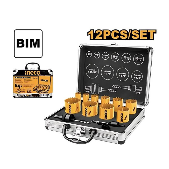 AKH0121 12PCS HSS BI-METAL HOLESAW HOLE SAW BESI METAL INOX SET INGCO