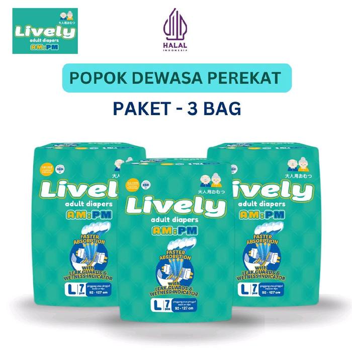 [3Bag] LIVELY Popok Dewasa Perekat L7 Anti Ruam - Cepat Kering, Daya Serap Tinggi, Anti Iritasi &