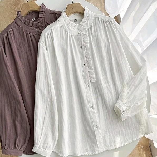 NAD REMPLE KAMEJA BLUES JUMBO ATASAN OVERSIZE PANJANG OUTER BLOUSE PINK SOFT WANITA CASUAL BAJU