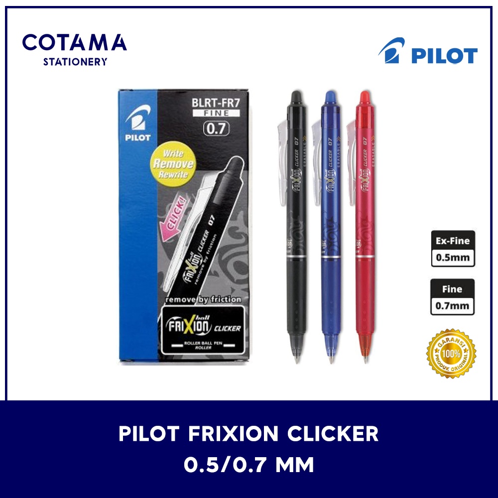 

Pulpen Pilot Frixion Clicker Erasable 0.5/0.7 Mm - Hitam Biru Merah