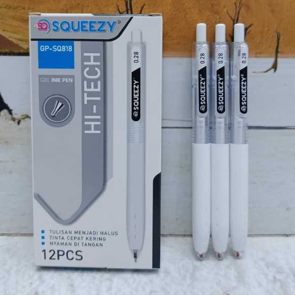 

(12Pen) Pen Gel Pena Pulpen Hi-Tech Tekan Sq - 818 Squeezy 0,28 Mm