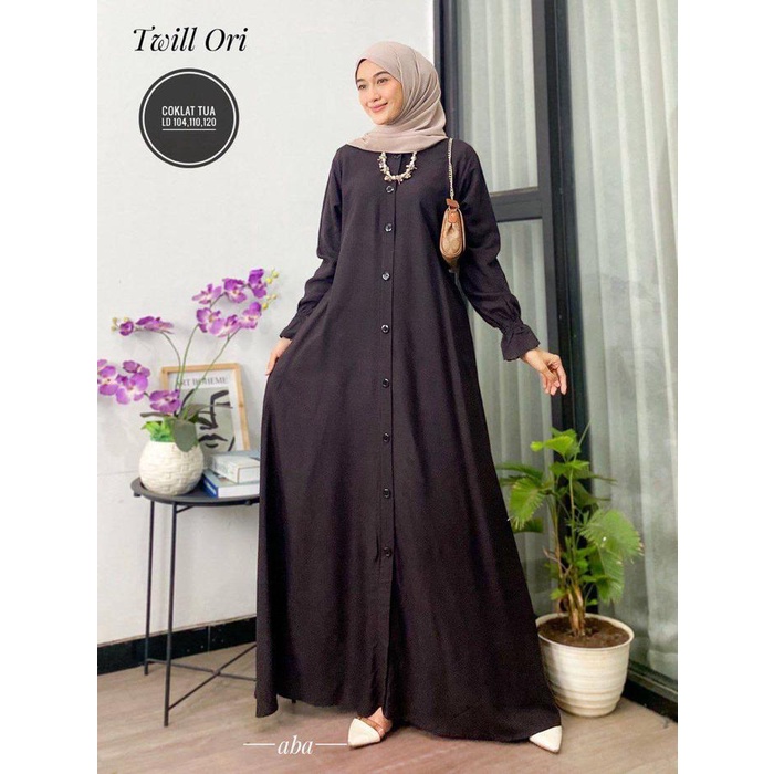 DISKON gamis polos twil ori dress panjang busui tali samping Muslim Twill Kancing Cantik Karet Wudhu