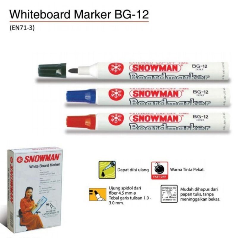 

Marker / Spidol Snowman Whiteboard Bg-12 / (1Pak/12Pcs)