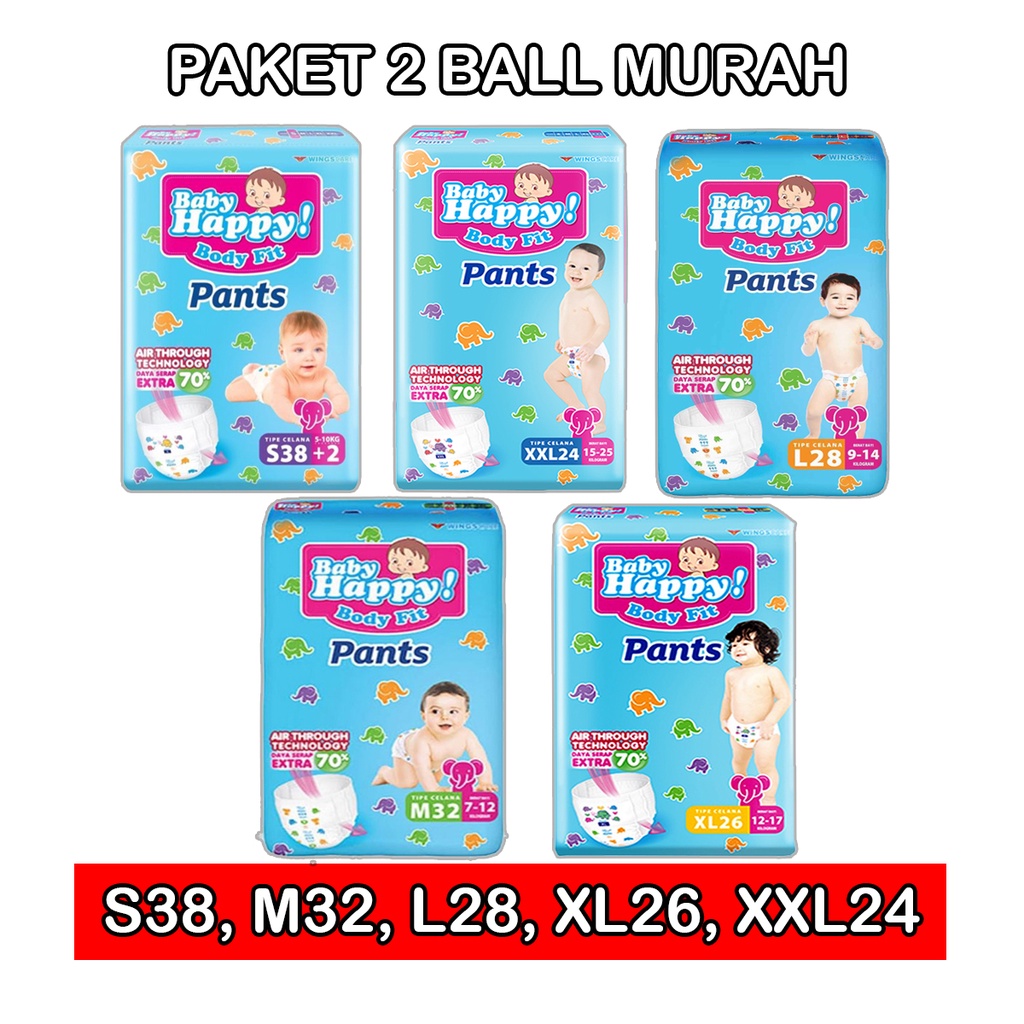 BABY HAPPY PANTS M48 L42 XL38 S56 XXL34 POPOK CELANA 2 Ball