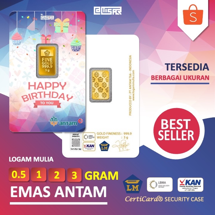 UM1 LM Logam Mulia Emas Antam 0.5 gr 1 gr 2 gr 3 gr gram Kado Ulang Tahun Happy Birthday Souvenir