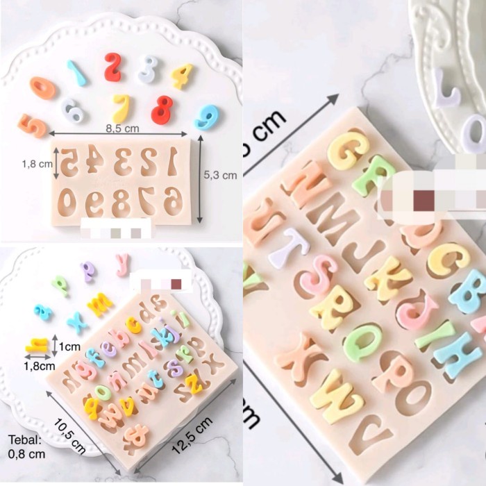 Cetakan Fondant Huruf dan Angka, Cetakan Silikon Huruf dan Angka Prem