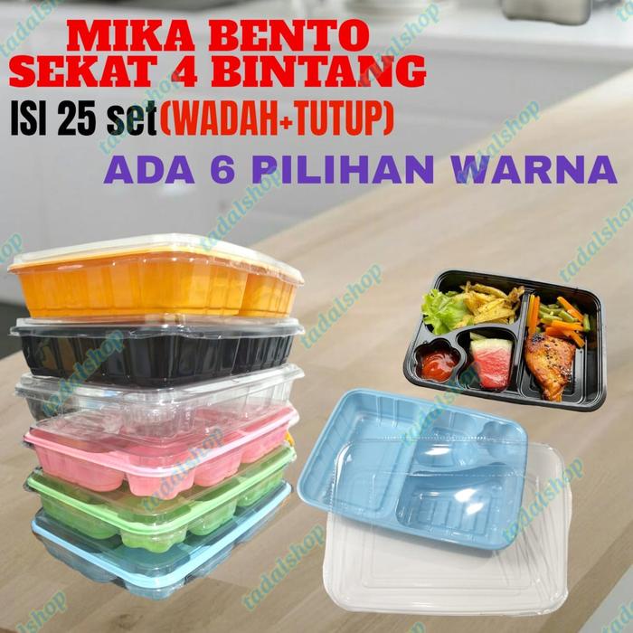 mika bento sekat mika bento sekat 4 + tutup mika bento plastik tray bento foodgred ( ISI 25 PCS )