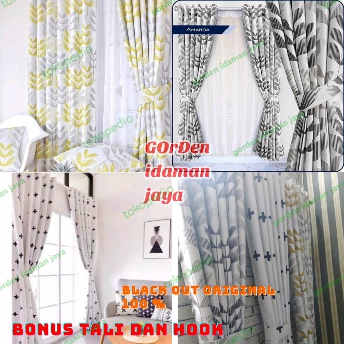 murah- gorden minimalis gordyn motif daun gorden blackout gorden jendela