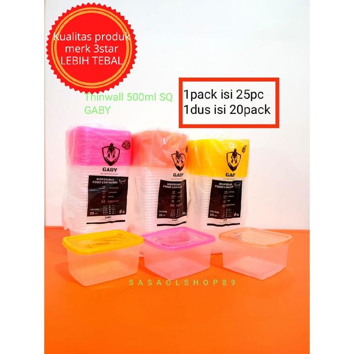 ada- Thinwall 500ml persegi warna kotak makan plastik TAHAN PANAS MICROWAVE
