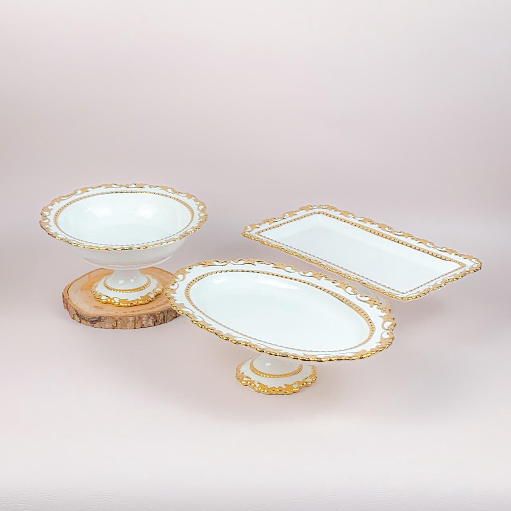 ASHOME PRASMANAN KERAMIK BERBAGAI UKURAN ELIZABETH SERIES MOTIF WAVE GOLD/ PIRING DAN MANGKUK