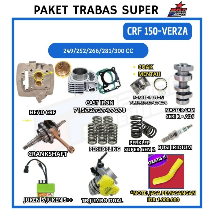 BRT Paket Trabas Gorila Super 6 Bore UP CRF 150 Head-Blok-Piston-Ecu