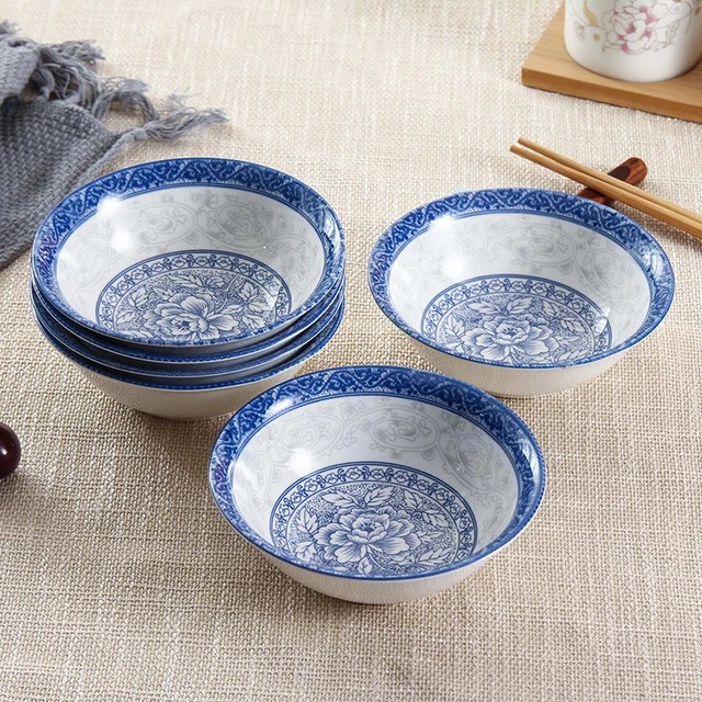 silahkan- Mangkok Mangkuk Makan Klasik Putih Biru Keramik - Motif Bunga Daun