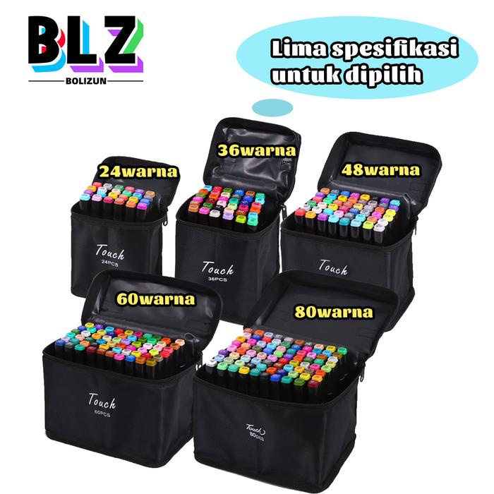 

New BOLIZUN 2 in 1 Spidol dan Stabilo Touch Isi 24/36/48/60/80 Warna Dual Side Fine Art Brush Pen