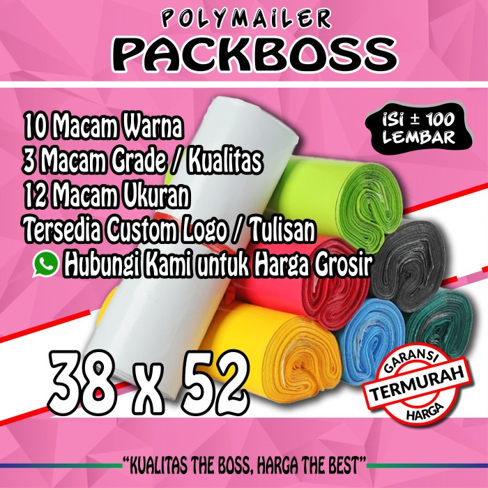 

New POLYMAILER PACKBOSS 38X52 ISI 100 *KUALITAS BOSS * HARGA TERMURAH*