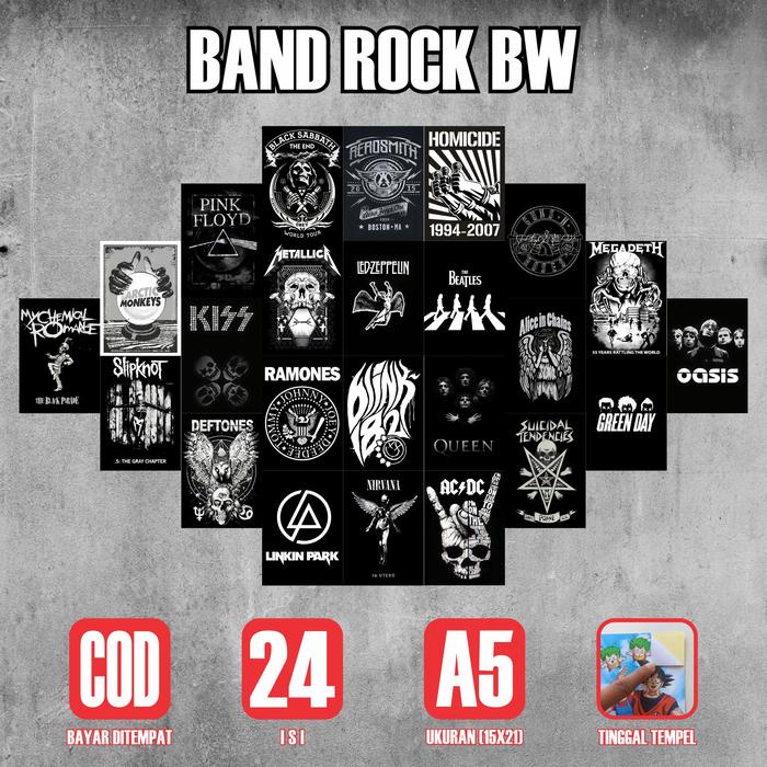 

New Poster Sticker Band Rock Black White Isi 24 Lembar