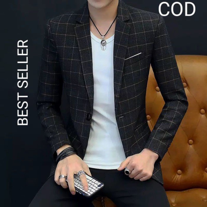 Ready Blazer Korea Pria/Blazer Casual/Jas Kantor Pria/Blazer Motif Kotak/Jas Ready