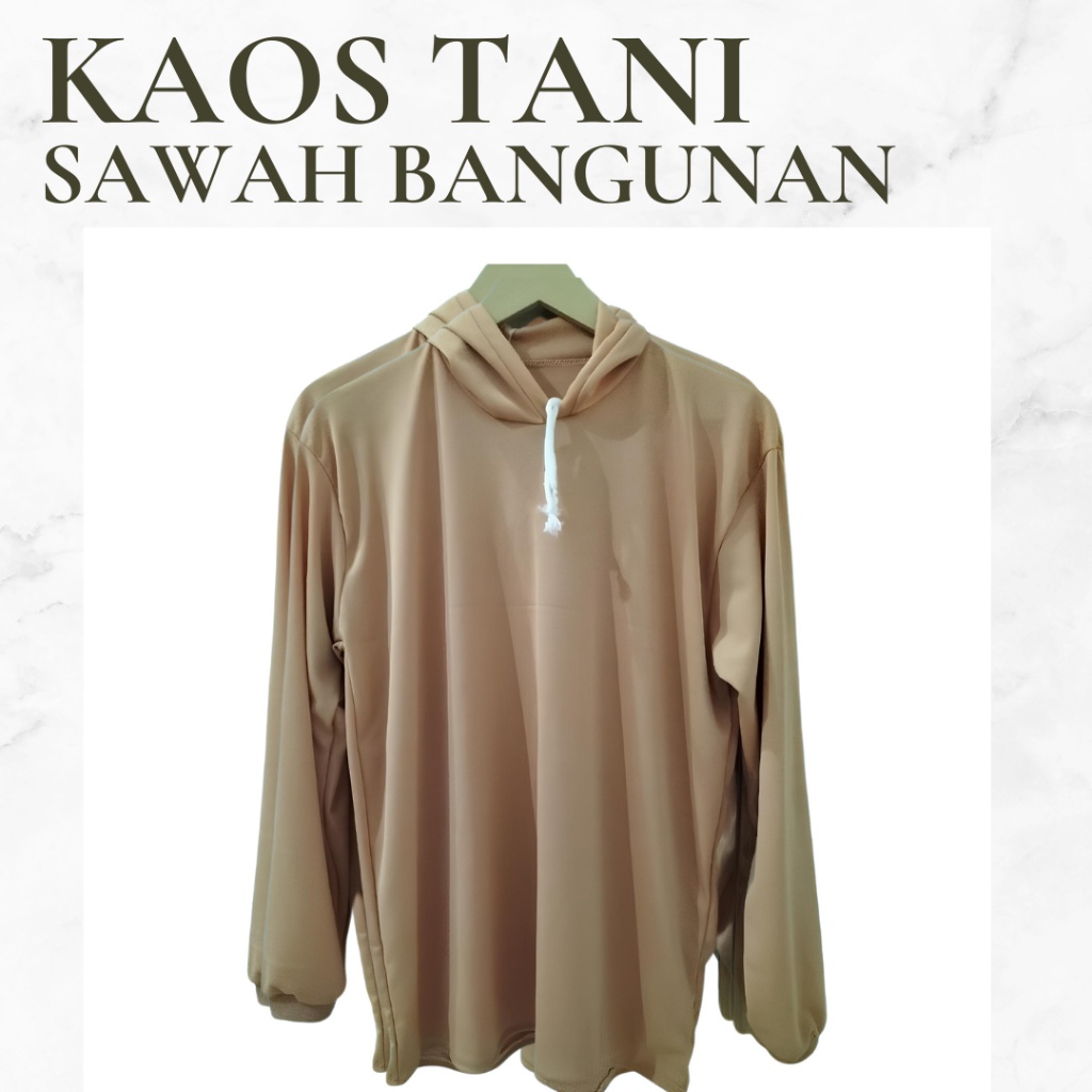 Kaos Bertopi Hoodie Tani Jumbo Lengan Panjang untuk Pria Warna Abu