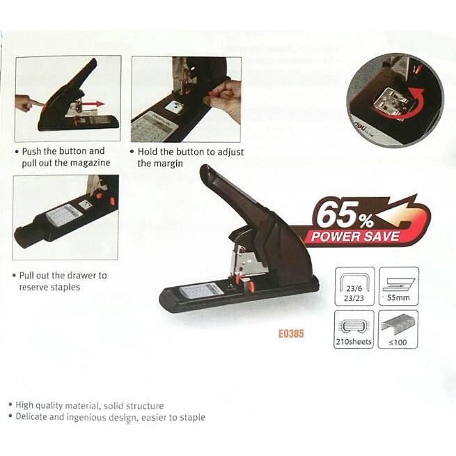 

HEAVY DUTY STAPLER DELI NO.0385 (65% POWER SAVE) - MAX 210 SHEETS