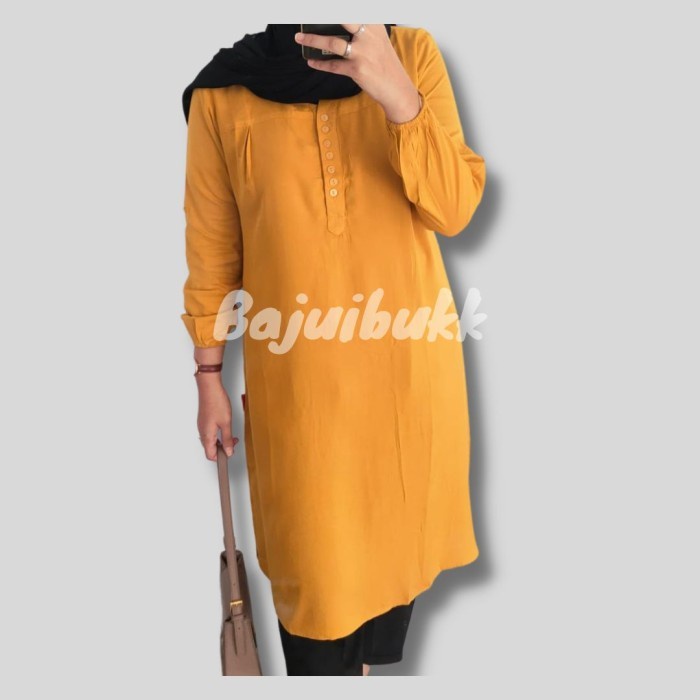 TUNIK POLOS RAYON JUMBO PUTIH HITAM KANCING HIDUP LENGAN KARET