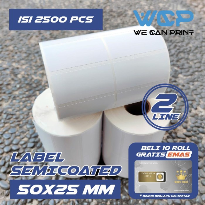 

New LABEL SEMICOATED 50X25 (2 LINE) KERTAS STIKER LABEL BARCODE 50 X 25 MM