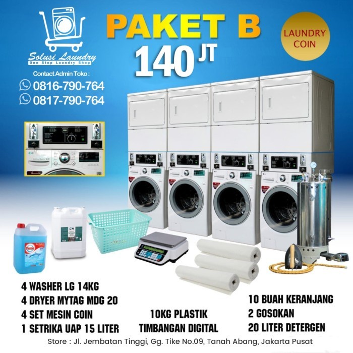 Paket B 4 Stack Laundry Coin - Mesin Cuci LG + Pengering MAYTAG 140 Juta