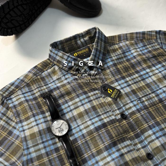 Zeno-Kemeja flanel semi wool premium F2D lengan panjang unisex kemeja pria dan wanita motif