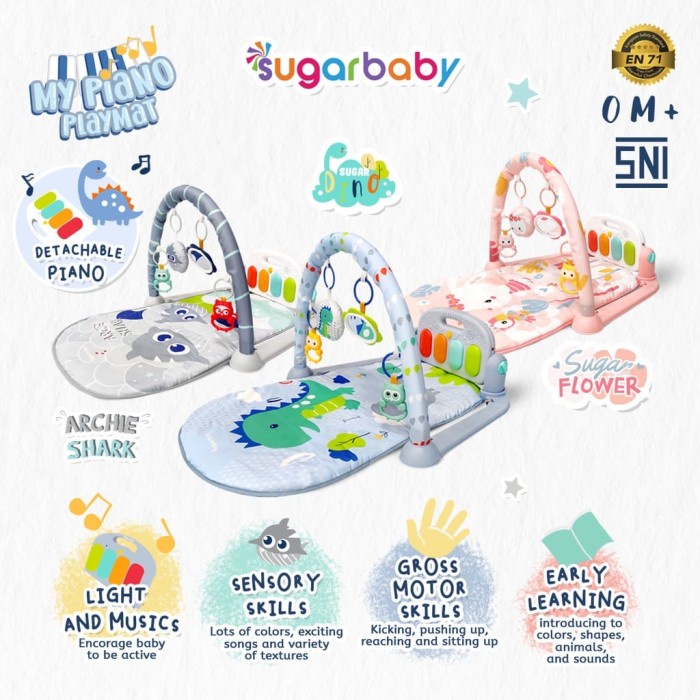 Terlaris- Sugar Baby Playmat All-In-1 My Piano Playmate Baby Gym Musik Mainan Rattle Lampu Matras