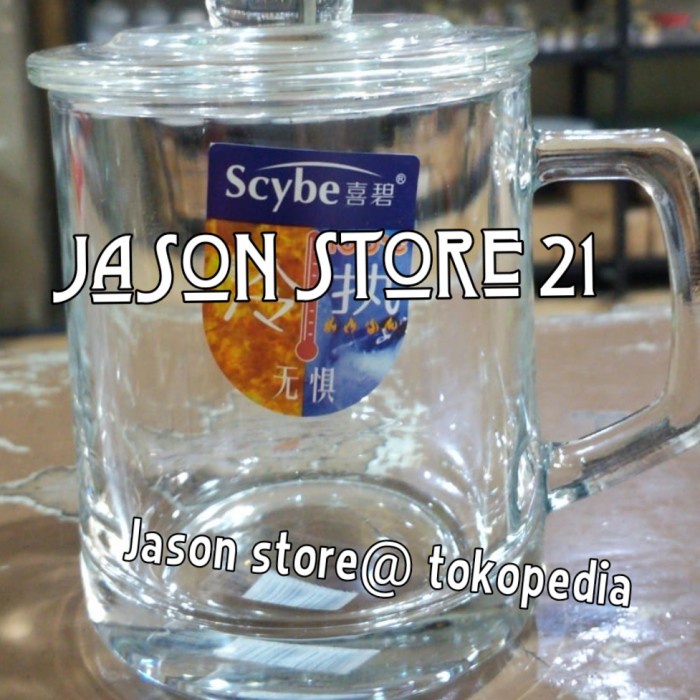Gelas minum kaca (ada tutup)/Gelas minum gagang/Gelas kaca tinggi 10cm