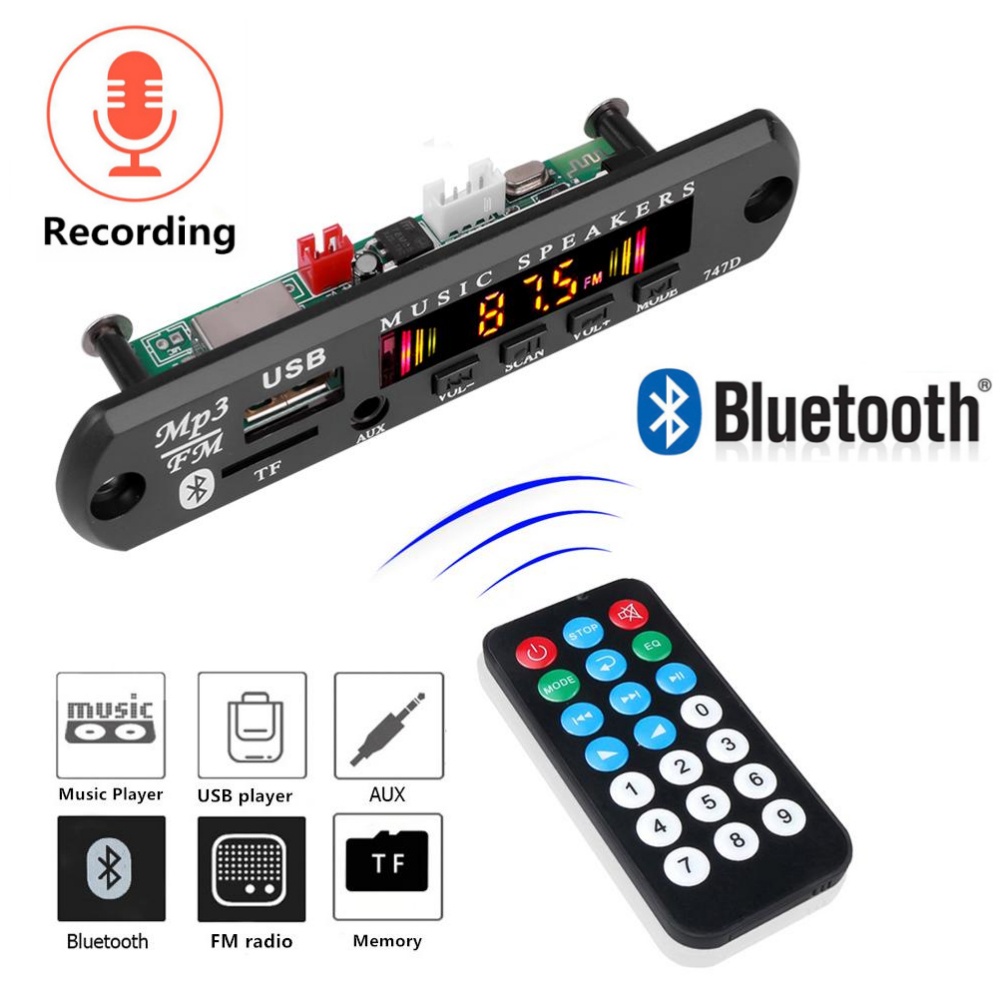 kebidu 9V 12V Bluetooth 5.0 MP3 Player Wireless Decoder Board Folder Switching USB TF FM Radio Call 