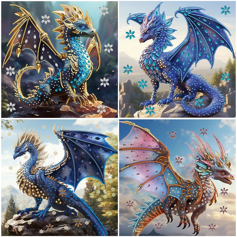 5D DIY Partial Special Shaped Drill Diamond Painting Kit Dragon Animal Decor