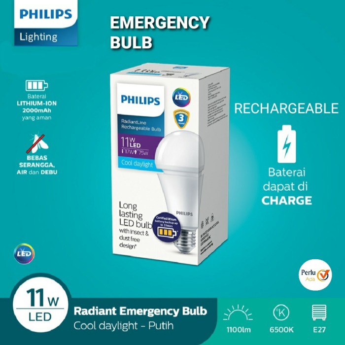 Philips LED Rechargeable 11W Lampu Emergency Putih 6500K 11 W 11 Watt RadiantLine Bulb