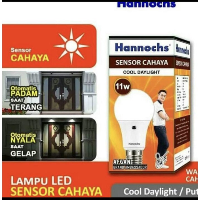 LAMPU SENSOR CAHAYA MATAHARI MERK HANNOCH 11 WATT CAHAYA PUTIH
