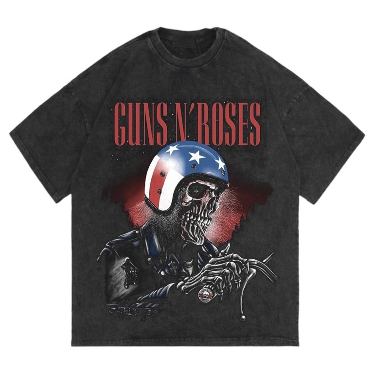 TOP OSSU TSHIRT BAND GUN'S N ROSES GNR SKULL RIDER | KAOS BAND GNR HITAM | KAOS BAND BLACK WASHED | 